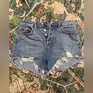 Denim Frayed Hem Women Shorts 3 inch inseam
